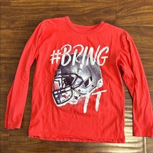 Place Red Long Sleeve Tee with Helmet Graphic